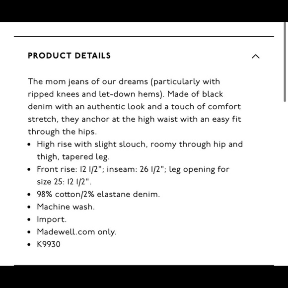 Madewell 29 Black Ripped Mom Jeans Raney Wash NWOT - Picture 7 of 8